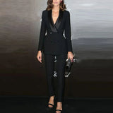 Women Custom Made Double Breasted 2 Pc Tuxedo Suit Satin Lapel Business Formal Office Womens suit set Black Suits Fashion Cloth 240127
