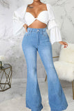 hulianfu - Black Casual Street Solid Patchwork High Waist Denim Jeans