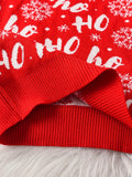 Boys' Christmas Sweater, Red Knit Pullover with "HO HO HO" Lettering, Round Neck, Stretchy Fabric, Regular Fit, Long Sleeves, All-Season, Party Style, for Spring/Autumn/Winter