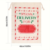 Christmas Burlap Drawstring Gift Bag - Large Festive Print Design With Twine Accessory for Holiday Party Decor, Candy and Present Packaging (18.89in x 25.9in) - Pack of X