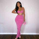Two Piece Dress Echoine Strap Sling Crop Top Pleated Fold Midi Skirt Two Piece Set Sexy Party Outfits Women Clothing Summer Steetwear T230113