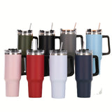 40oz Large Capacity Double-Walled Vacuum Insulated Cup - Premium Stainless Steel Tumbler with Ergonomic Handle, Leak-Proof Straw Lid, and Sweat-Free Design - Perfect for Outdoor Enthusiasts, Commuters, and Adventurers on-the-go!