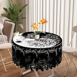 1pc 63 Inch Boho Chic Round Tablecloth - Stain Resistant, Absorbent, Wrinkle Free, Sun Moon Star Tree Pattern - Circle Table Cover for Home Kitchen Dining Party Patio Indoor and Outdoor Use, Easy Care, Room Decor, Scene Decor