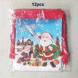 12pcs Santa Claus Drawstring Gift Bags - Festive Christmas Non-Woven Storage Pouches in Red & Blue with Ribbon Accents for Holiday Party Favors