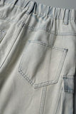 hulianfu - Fluorescent Pink Casual College Solid Ripped Make Old Patchwork Pocket High Waist Denim Jeans