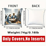 1pc French-Style Knit Fabric Throw Pillow Cover with Nativity Scene Design, Machine Washable Zipper Closure, Polyester Decorative Pillowcase for Living Room, Christmas Themed Home & Bedroom Decor 17.7"x17.7" (Excluding Pillow Insert)