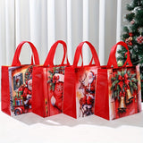 4-Pack Non-Woven Christmas Handbags, Santa Claus & Deer Oil Painting Style, Merry Christmas Gift Packing Bags, Festive Party Favor Bags, Home & Kitchen Holiday Decor, Polyester, Xmas Noel Natal Navidad Decor