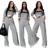 Women's Two Piece Sets Fashion Casual Fashion Thread Set Long Sleeve Loose Wide Leg Pants 9340