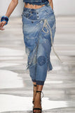 hulianfu - Grey Fashion Street Solid Patchwork Mid Waist Harlan Denim