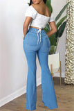 hulianfu - Black Fashion Casual Solid Ripped High Waist Regular Denim Jeans