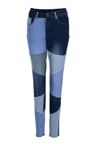 hulianfu - Khaki Casual Color Block Patchwork Mid Waist Skinny Denim Jeans