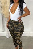 hulianfu - Ink Green Fashion Casual Camouflage Print With Belt High Waist Regular Denim Jeans