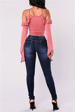hulianfu - Deep Blue Fashion Casual Print Patchwork Mid Waist Skinny Denim Jeans