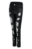 hulianfu - Dark Blue Fashion Casual Solid Ripped Patchwork High Waist Skinny Denim Jeans
