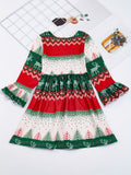 Whimsical Graphic Print Long Sleeve Party Dress for Girls - Soft, Comfortable, and Adorable for Fall and Christmas Celebrations - Perfect Gift for Little Ones