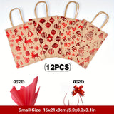 12-Pack Festive Red Foil Print Kraft Gift Bags with Handles, Includes Red Wrapping Paper and Matching Ribbons for Holiday, New Year, and Birthday Party Supplies