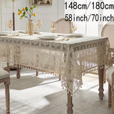 1pc Beige Linen Cotton Blend Crochet Tablecloth with Tassel - Tablecloths - Rustic American Pastoral Style Decor for Picnic, Holiday Party, and Home - Easy Care and Durable