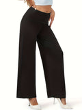 Plain Mid-Stretch Outdoor Trousers, Loose Fit Comfy Sporty Wide Legs Pants, Women's Activewear