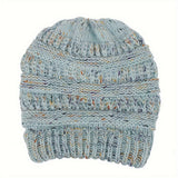 Acrylic Knit Solid Color Slouchy Beanie with Ponytail Hole - Soft, Packable, Elastic, Warm, and Trendy - Perfect for Daily Use in Autumn and Winter