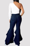 hulianfu - Black Fashion Casual Solid Patchwork High Waist Regular Denim Jeans