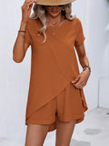 Lightweight & Chic Womens Two-piece Set - Short Sleeve Asymmetrical Tee with Elastic Waist Shorts - Effortless Summer Outfit