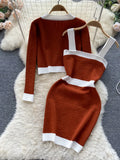 Two Piece Dress Autumn Womens es Knitwear Suits Small Fragrance Knitted Cardigan Coat Suspender Knit Streetwear Sets 221115