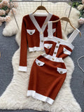 Two Piece Dress Autumn Womens es Knitwear Suits Small Fragrance Knitted Cardigan Coat Suspender Knit Streetwear Sets 221115