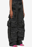 hulianfu - Grey Casual Solid Patchwork High Waist Regular Denim Jeans