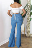 hulianfu - Black Fashion Casual Solid Ripped High Waist Regular Denim Jeans