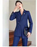 Senior Office Lady Suit For Women Work Wear Unique Design Blazer Formal Slim Fit Pant Sets Female Solid Outfits 2 Piece 240127