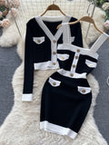 Two Piece Dress Autumn Womens es Knitwear Suits Small Fragrance Knitted Cardigan Coat Suspender Knit Streetwear Sets 221115