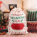 Christmas Burlap Drawstring Gift Bag - Large Festive Print Design With Twine Accessory for Holiday Party Decor, Candy and Present Packaging (18.89in x 25.9in) - Pack of X