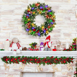 24" Green Pre-Lit Christmas Wreath with Red Berries, Pine Cones for Front Door, Window, Fireplace, Indoor Decor