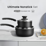 2pcs Nonstick Sauce Pan Set With Lid, 1 QT + 2.0 QT Non-stick Sauce Pot Cooking Pots Set, With Stay-cool Handle, Induction Compatible, PFOA Free, Kitchen Supplies, Cookware