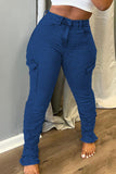 hulianfu - Black Casual Solid Patchwork Pocket High Waist Denim Jeans