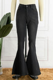hulianfu - Black Casual Street Solid Patchwork High Waist Denim Jeans