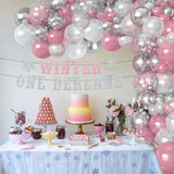137pcs Princess Winter Snowflake Balloon Garland Kit - Includes Pink, Silvery & White Latex and Foil Balloons for Christmas, Birthdays, Anniversaries, New Year's & More - Easy Setup with Ribbons & Glue Dots