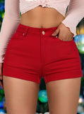 Raw Wash Ripped Roll-Up Hem Womens Denim Shorts - Medium Stretch, Solid Color, No Printing, Mature Style - Customized, Woven, Spring/Summer Essential