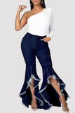 hulianfu - Black Fashion Casual Solid Patchwork High Waist Regular Denim Jeans