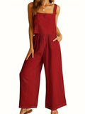 Summer Womens Fresh Fashion Square Neck Sleeveless Tank Top & Wide Leg Long Pants Set - Comfortable, Breathable, Relaxed Fit, European and American Style, Leisure Wear, Suspended Design, Two-Piece Outfit