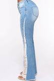 hulianfu - Baby Blue Casual Patchwork Ripped High Waist Regular Denim Jeans