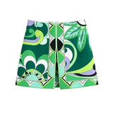 Women's Two Piece Pants Za Vintage Green Floral Print 2 Pieces Women Sets Boho Long Sleeve Shirts and High Waist Wide Leg Shorts Holiday Women Suit T221012