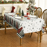 1pc, Polyester Tablecloth, Merry Christmas Table Cover, Buffalo Plaid Christmas Tree Pattern Table Cover, Christmas Atmospheric Table Decor, Holiday Desktop Decoration Fabric Table Cloth, Home Decoration, Christmas Decor, Gift