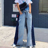 hulianfu Patchwork High Waist Unique Wide-legged Jeans