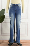 hulianfu - Black Casual Street Patchwork Ripped Straight Denim Jeans