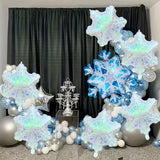 4-Pack Aluminum Film Snowflake Balloons for Christmas & Birthday Parties - Mixed Color, Suitable for Ages 14+, No Electricity Required, Ice Theme Party Decorations