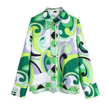 Women's Two Piece Pants Za Vintage Green Floral Print 2 Pieces Women Sets Boho Long Sleeve Shirts and High Waist Wide Leg Shorts Holiday Women Suit T221012