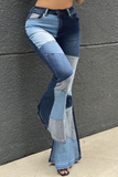hulianfu - Black Casual Patchwork Tear High Waist Boot Cut Denim Jeans
