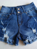 High-Stretch Womens Slim Fit Ripped Bermuda Shorts - High Waist, Slash Pockets, Solid Color, Cotton Blend, Sexy Style, Perfect for Spring/Summer - No Printing, No Sheer, Woven Denim Jeans & Clothing
