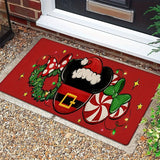 Christmas Holiday Bath Mat with Santa Hat, Holly, and Candy Canes - Non-Slip, Machine Washable, Medium Pile, Woven Polyester, 550gsm, 0.47inch Thick, Comfortable Floor Mat for Entryway, Kitchen, Living Room, Bedroom, Laundry Room - 1 Piece